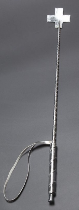 Серебристый стек с наконечником-крестом из искусственной кожи - 70 см. - Sitabella - купить с доставкой в Краснодаре