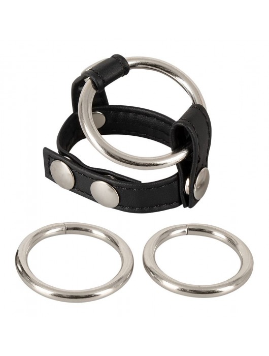 Подхват для мошонки с 3 съемными эрекционными кольцами Leder-Riemen - Orion - в Краснодаре купить с доставкой