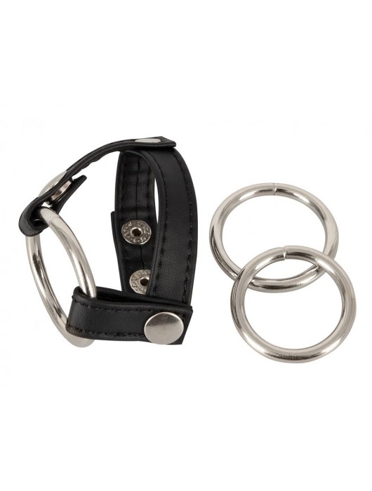 Подхват для мошонки с 3 съемными эрекционными кольцами Leder-Riemen - Orion - в Краснодаре купить с доставкой
