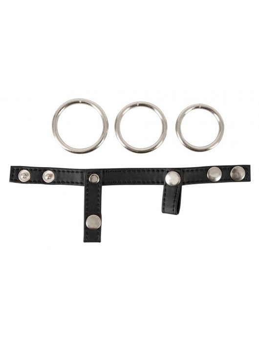 Подхват для мошонки с 3 съемными эрекционными кольцами Leder-Riemen - Orion - в Краснодаре купить с доставкой