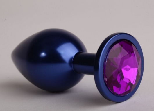 Синяя анальная пробка с фиолетовым кристаллом - 8,2 см. - 4sexdreaM - купить с доставкой в Краснодаре