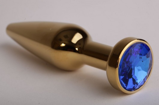 Золотистая анальная пробка с синим кристаллом - 11,2 см. - 4sexdreaM - купить с доставкой в Краснодаре