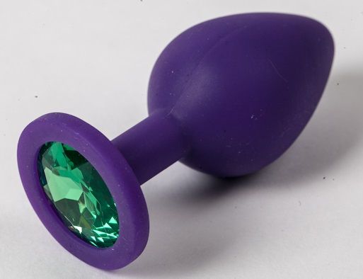 Фиолетовая силиконовая пробка с зеленым кристаллом - 9,5 см. - 4sexdreaM - купить с доставкой в Краснодаре