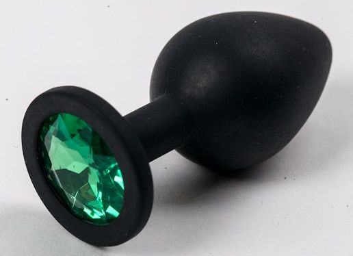 Черная силиконовая анальная пробка с зеленым кристаллом - 9,5 см. - 4sexdreaM - купить с доставкой в Краснодаре