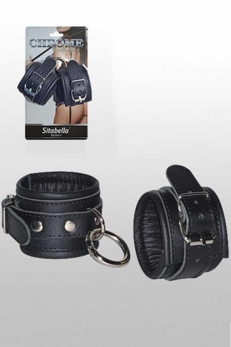Кожаные наручники с круглым карабином Sitabella Chrome Collection - Sitabella - купить с доставкой в Краснодаре