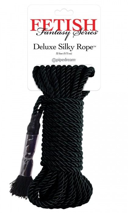 Черная веревка для фиксации Deluxe Silky Rope - 9,75 м. - Pipedream - купить с доставкой в Краснодаре