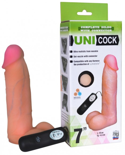 Фаллическая насадка Харнесс UNICOCK 7  с вибрацией - 19 см. - LOVETOY (А-Полимер) - купить с доставкой в Краснодаре