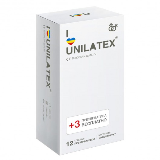 Разноцветные ароматизированные презервативы Unilatex Multifruit  - 12 шт. + 3 шт. в подарок - Unilatex - купить с доставкой в Краснодаре
