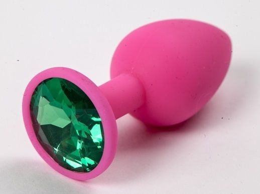 Розовая анальная пробка с зеленым кристаллом - 9,5 см. - 4sexdreaM - купить с доставкой в Краснодаре