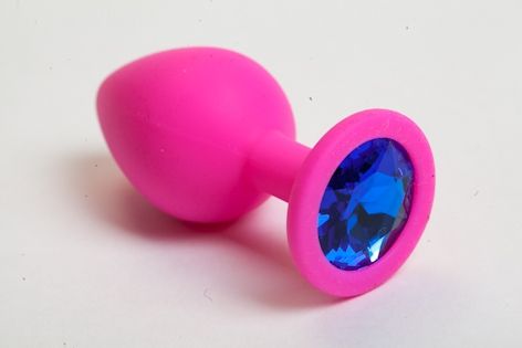 Розовая анальная пробка с синим кристаллом - 9,5 см. - 4sexdreaM - купить с доставкой в Краснодаре