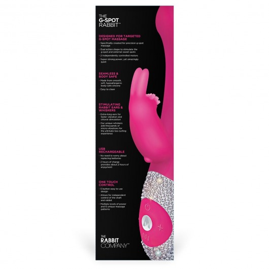 Розовый вибромассажёр The G-spot Rabbit с украшенной стразами рукоятью - 22 см. - The Rabbit Company