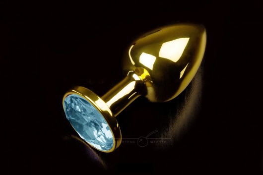Маленькая золотистая анальная пробка с круглым кончиком и голубым кристаллом - 7 см. - Пикантные штучки - купить с доставкой в Краснодаре