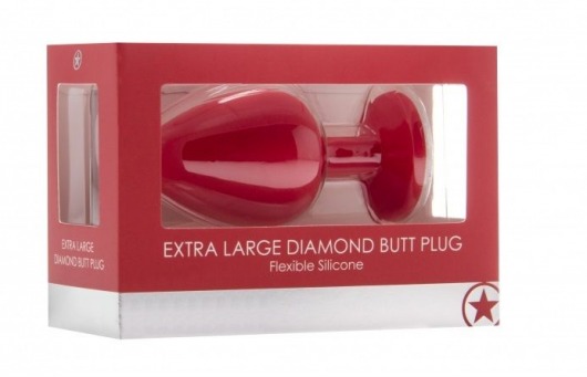 Красная анальная пробка OUCH! Extra Large Diamond Butt Plug с кристаллом - 9,3 см. - Shots Media BV - купить с доставкой в Краснодаре