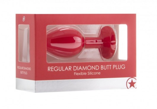 Красная анальная пробка OUCH! Regular Diamond Butt Plug с прозрачным кристаллом - 7,3 см. - Shots Media BV - купить с доставкой в Краснодаре
