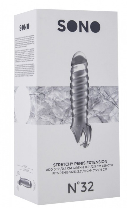 Прозрачная ребристая насадка Stretchy Penis Extension No.32 - Shots Media BV - в Краснодаре купить с доставкой