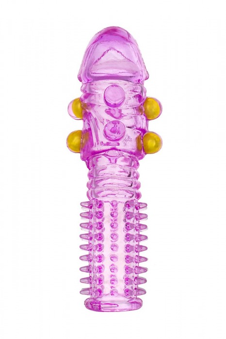 Гелевая фиолетовая насадка с шариками и шипами - 14 см. - Toyfa Basic - в Краснодаре купить с доставкой