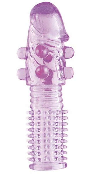 Гелевая фиолетовая насадка с шариками и шипами - 14 см. - Toyfa Basic - в Краснодаре купить с доставкой
