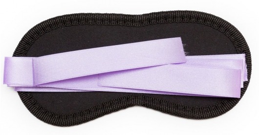 Чёрная маска на глаза Purple Black с фиолетовыми завязками - Пикантные штучки - купить с доставкой в Краснодаре