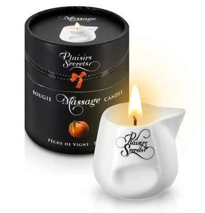 Массажная свеча с ароматом персика Bougie Massage Gourmande Pêche - 80 мл. - Plaisir Secret - купить с доставкой в Краснодаре
