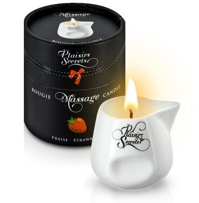 Массажная свеча с ароматом клубники Bougie de Massage Gourmande Fraise - 80 мл. - Plaisir Secret - купить с доставкой в Краснодаре