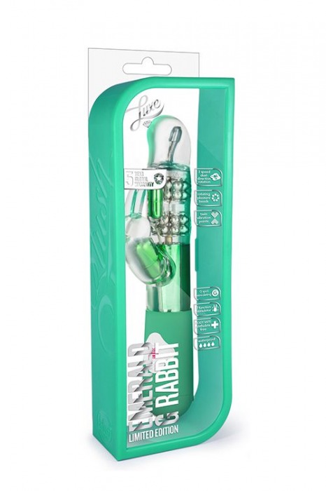 Зелёный вибромассажер с клиторальной стимуляцией Emerald G Rabbit - 26 см. - Blush Novelties