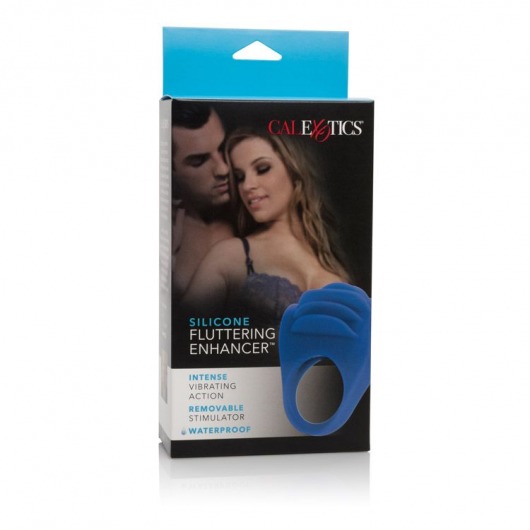 Синее эрекционное кольцо с рёбрышками и вибрацией Silicone Fluttering Enhancer - California Exotic Novelties - в Краснодаре купить с доставкой