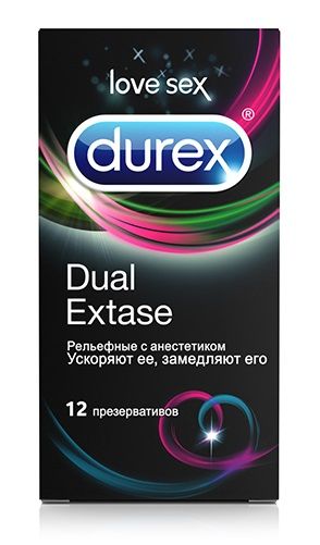 Рельефные презервативы с анестетиком Durex Dual Extase - 12 шт. - Durex - купить с доставкой в Краснодаре