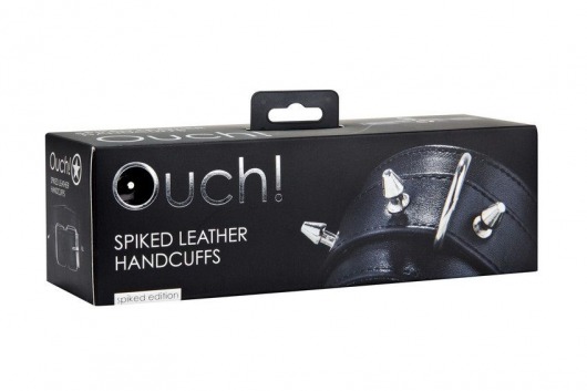 Чёрные кожаные наручники с шипами Spiked Leather Handcuffs - Shots Media BV - купить с доставкой в Краснодаре