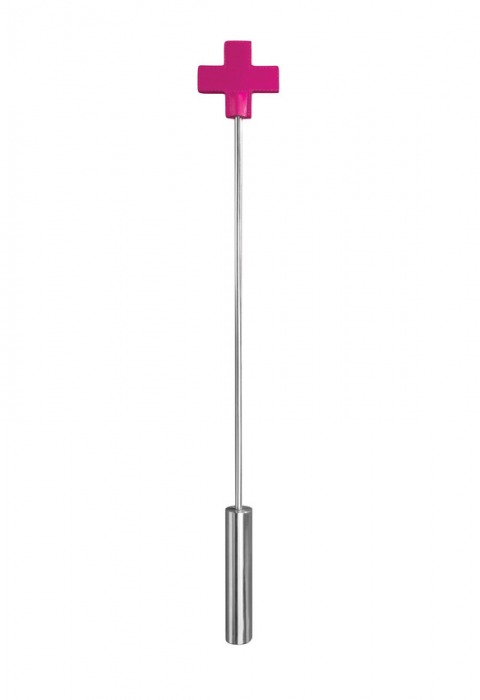 Розовая шлёпалка Leather  Cross Tiped Crop с наконечником-крестом - 56 см. - Shots Media BV - купить с доставкой в Краснодаре