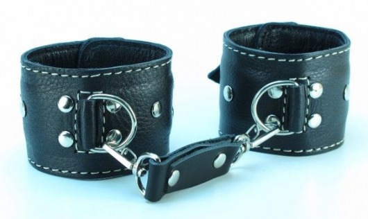 Чёрные кожаные наручники с крупной строчкой - БДСМ Арсенал - купить с доставкой в Краснодаре