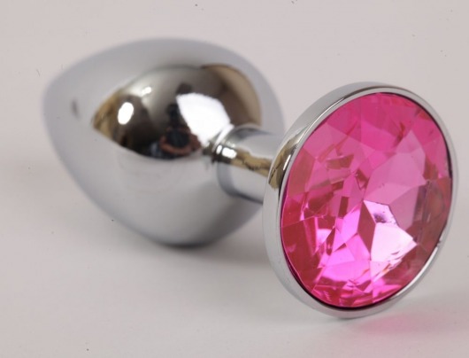Серебряная металлическая анальная пробка с розовым стразиком - 8,2 см. - 4sexdreaM - купить с доставкой в Краснодаре