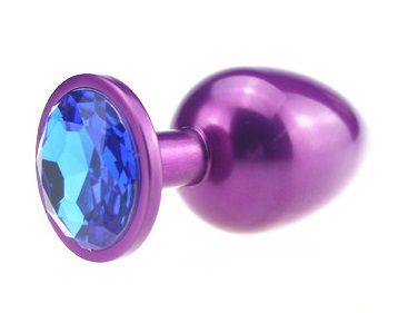 Фиолетовая анальная пробка с синим стразом - 7,6 см. - 4sexdreaM - купить с доставкой в Краснодаре
