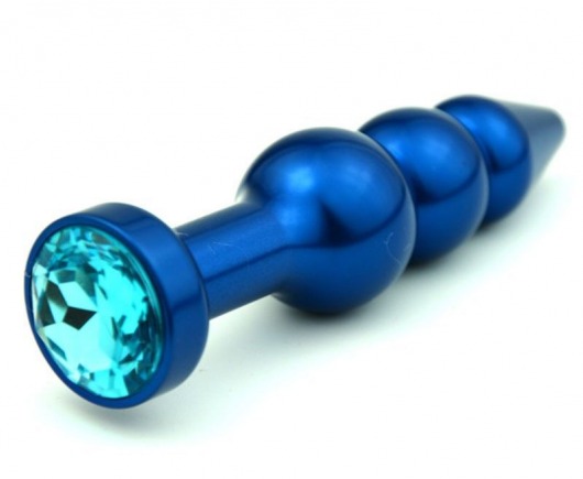 Синяя фигурная анальная пробка с голубым кристаллом - 11,2 см. - 4sexdreaM - купить с доставкой в Краснодаре