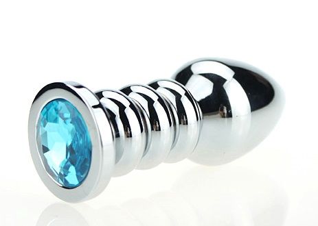 Серебристая фигурная анальная пробка с голубым кристаллом - 10,3 см. - 4sexdreaM - купить с доставкой в Краснодаре