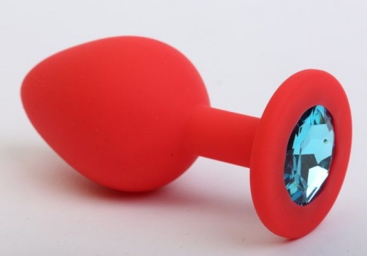 Красная силиконовая пробка с голубым стразом - 7,1 см. - 4sexdreaM - купить с доставкой в Краснодаре