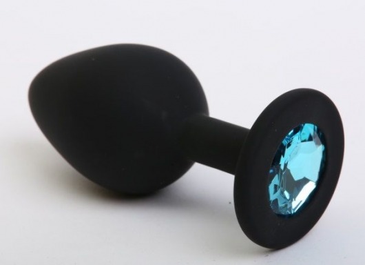 Чёрная силиконовая пробка с голубым стразом - 7,1 см. - 4sexdreaM - купить с доставкой в Краснодаре