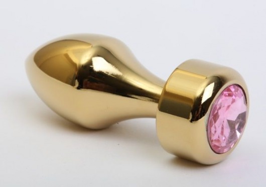 Золотистая анальная пробка с широким основанием и розовым кристаллом - 7,8 см. - 4sexdreaM - купить с доставкой в Краснодаре