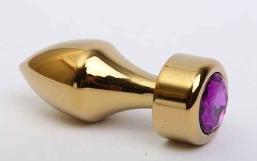 Золотистая анальная пробка с широким основанием и фиолетовым кристаллом - 7,8 см. - 4sexdreaM - купить с доставкой в Краснодаре