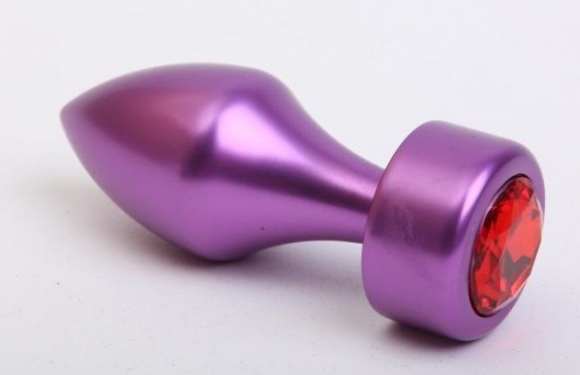 Фиолетовая анальная пробка с широким основанием и красным кристаллом - 7,8 см. - 4sexdreaM - купить с доставкой в Краснодаре