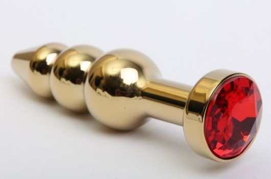 Золотистая анальная ёлочка с красным кристаллом - 11,2 см. - 4sexdreaM - купить с доставкой в Краснодаре