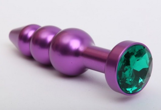 Фиолетовая фигурная анальная ёлочка с зелёным кристаллом - 11,2 см. - 4sexdreaM - купить с доставкой в Краснодаре
