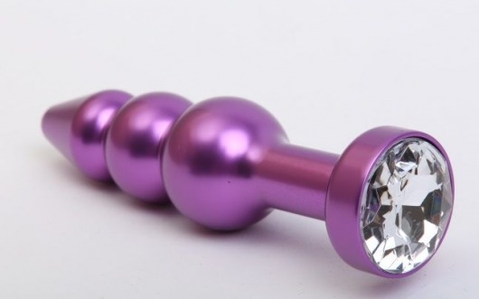Фиолетовая фигурная анальная ёлочка с прозрачным кристаллом - 11,2 см. - 4sexdreaM - купить с доставкой в Краснодаре