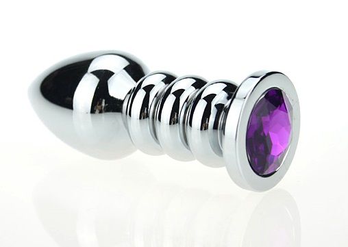 Серебристая фигурная анальная пробка с фиолетовым кристаллом - 10,3 см. - 4sexdreaM - купить с доставкой в Краснодаре