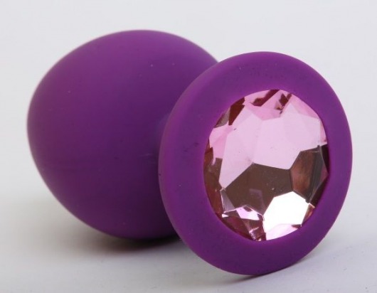 Фиолетовая силиконовая пробка с розовым стразом - 8,2 см. - 4sexdreaM - купить с доставкой в Краснодаре