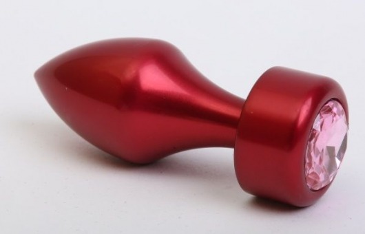 Красная анальная пробка с широким основанием и розовым кристаллом - 7,8 см. - 4sexdreaM - купить с доставкой в Краснодаре
