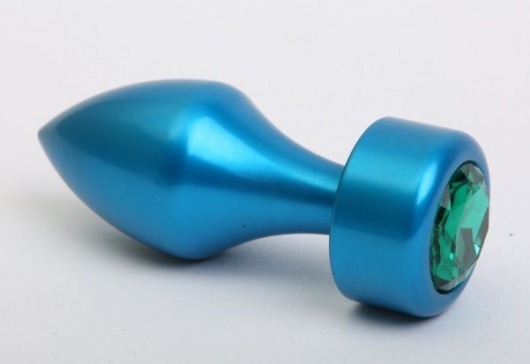 Синяя анальная пробка с зеленым стразом - 7,8 см. - 4sexdreaM - купить с доставкой в Краснодаре