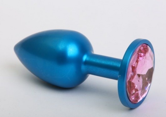 Синяя анальная пробка с розовым кристаллом - 8,2 см. - 4sexdreaM - купить с доставкой в Краснодаре