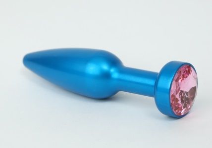 Большая синяя анальная пробка с розовым стразом - 11,2 см. - 4sexdreaM - купить с доставкой в Краснодаре