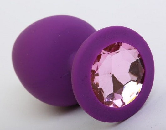 Фиолетовая силиконовая пробка с розовым стразом - 9,5 см. - 4sexdreaM - купить с доставкой в Краснодаре