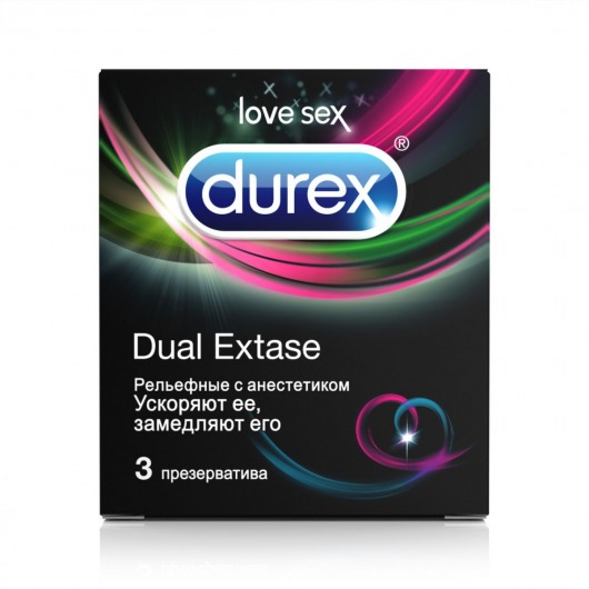 Рельефные презервативы с анестетиком Durex Dual Extase - 3 шт. - Durex - купить с доставкой в Краснодаре